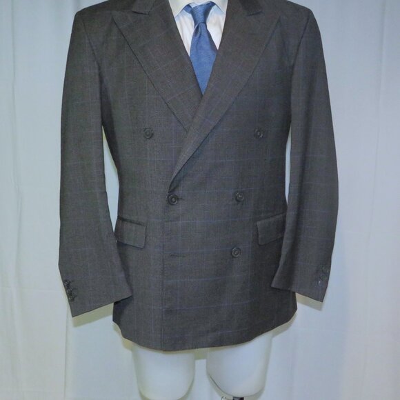 Hartwood Paris E. Thomas Vintage Gray Plaid Double Breasted Sport Coat US 40 - Picture 6 of 12